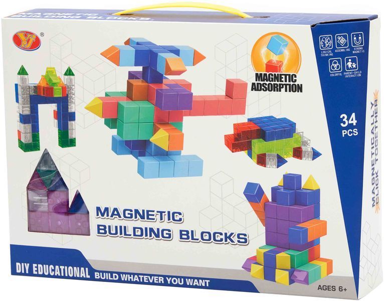 YJ Magnetic Cube Blocks | Развивающая игрушка магнитные блоки с задачами 34 детали фото