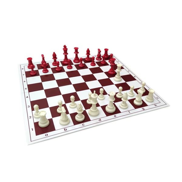 Шаховий набір: дошка, фігури легкі, мішечок для зберігання біло-червоні E681 фото