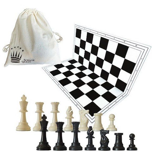 Шаховий набір: дошка, фігури легкі, мішечок для зберігання біло-чорні E610 фото