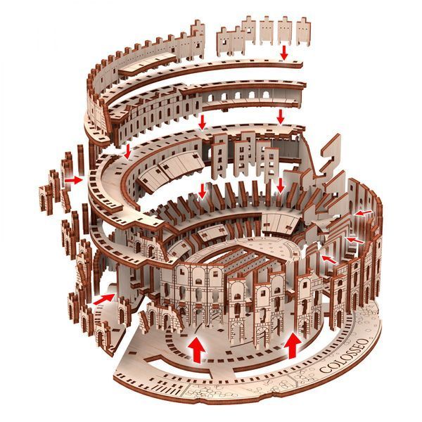Дерев'яний конструктор Колізей механічна 3D-модель 305 деталей фото
