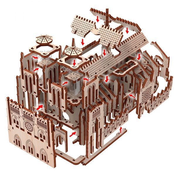 Дерев'яний конструктор Собор Паризької Богоматері механічна 3D-модель 148 деталей фото