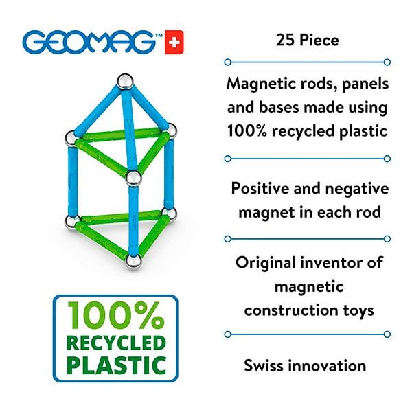 Geomag Classic Recycled 25 деталей | Магнітний конструктор Геомаг Еко 275 фото